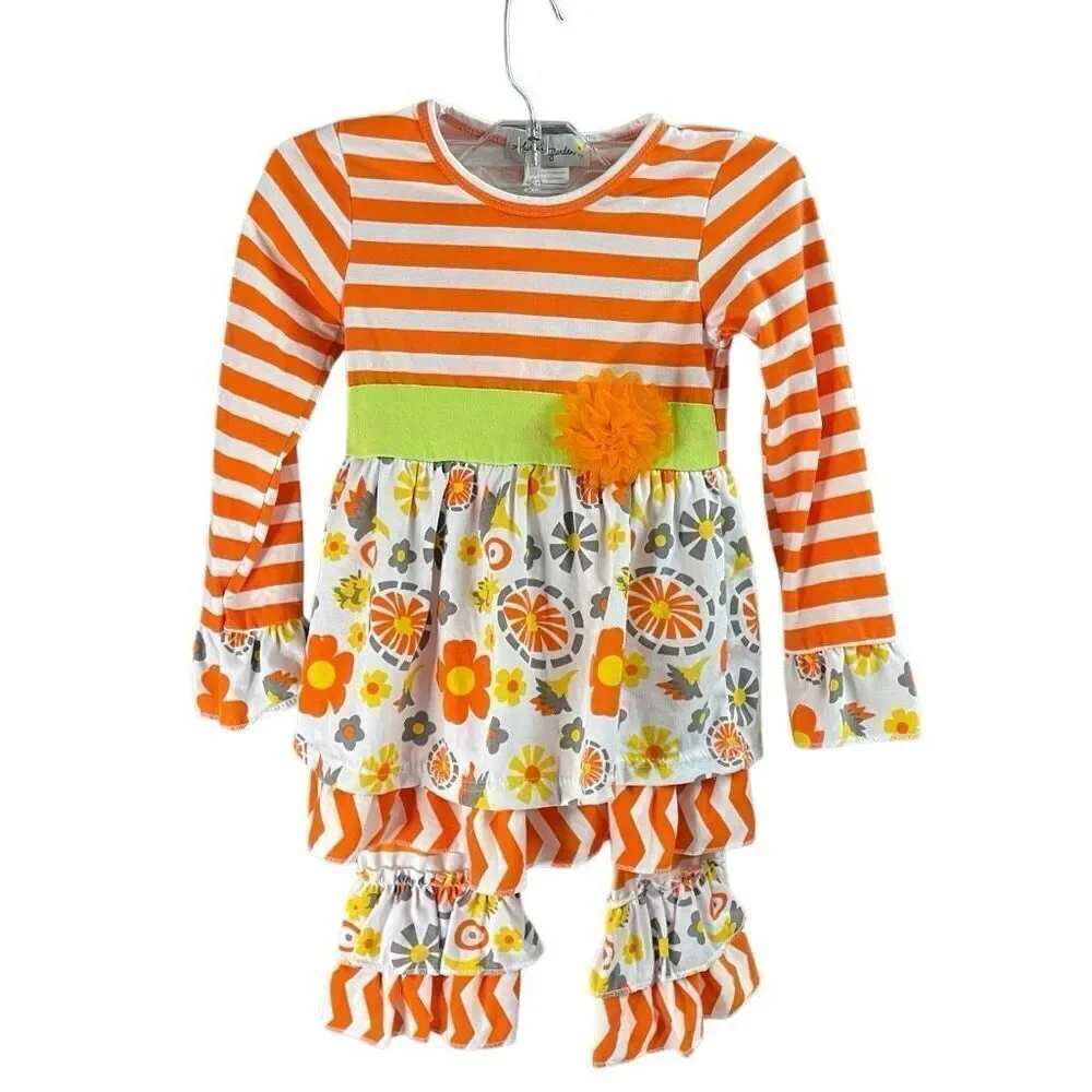 ALYSSA’S GARDEN Girls 2 Piece Ruffled Outfit Size 4T Boho Cottagecore Floral